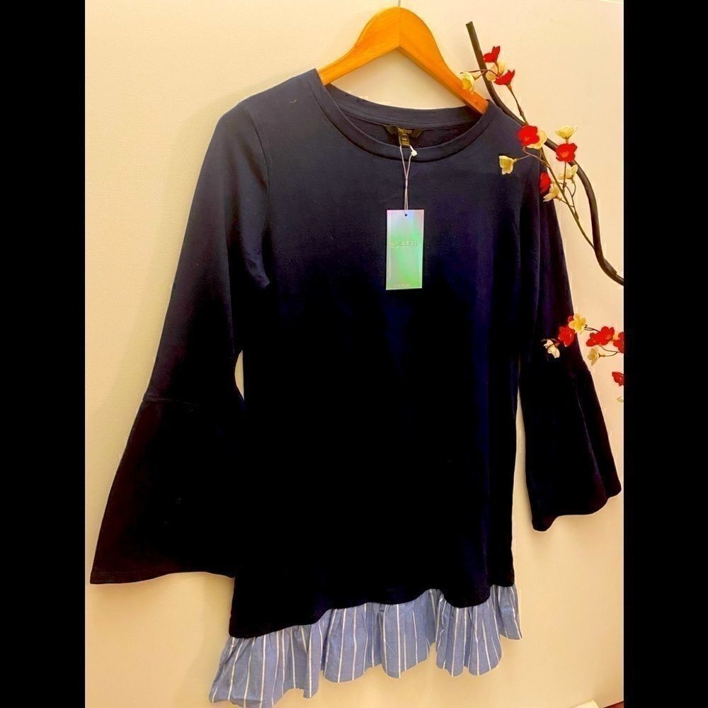 🛍 Trecics Navy Blue Fashion Dress With Bell Sleeve Size:S P